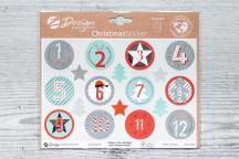 Runda julkalender-klistermärken med silverfärgad prägling - Artikelnummer 9203