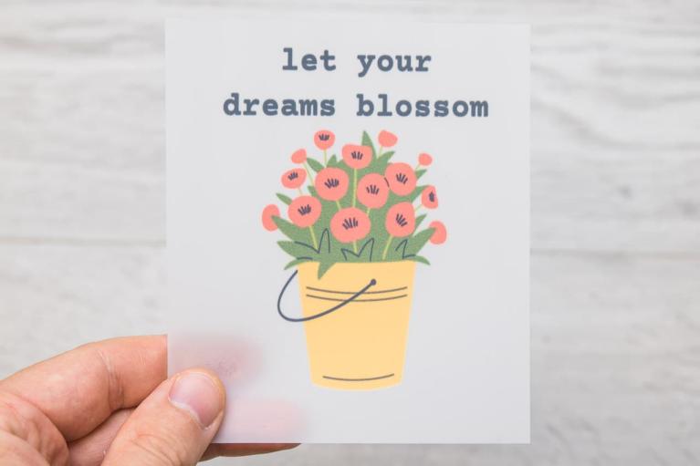Design-strykmärke \"let your dreams blossom\" från Unikati – Bag Design (Artikelnummer 9415)