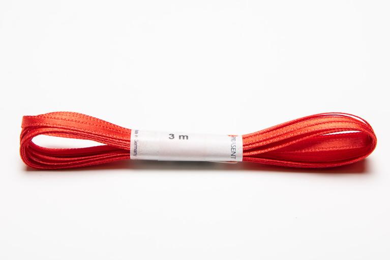Smalt satinband (3 mm), enfärgat (röd) - Artikelnummer 888