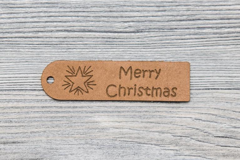 10 läderetiketter \"Merry Christmas\" (Artikelnummer 8015)
